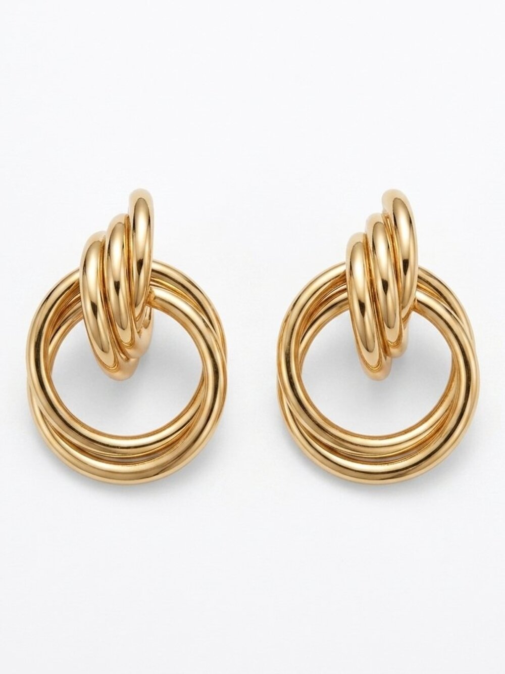Chunky Gold Triple Hoop Earrings Twisted Linked Hoop Statement Drop Gold Tone